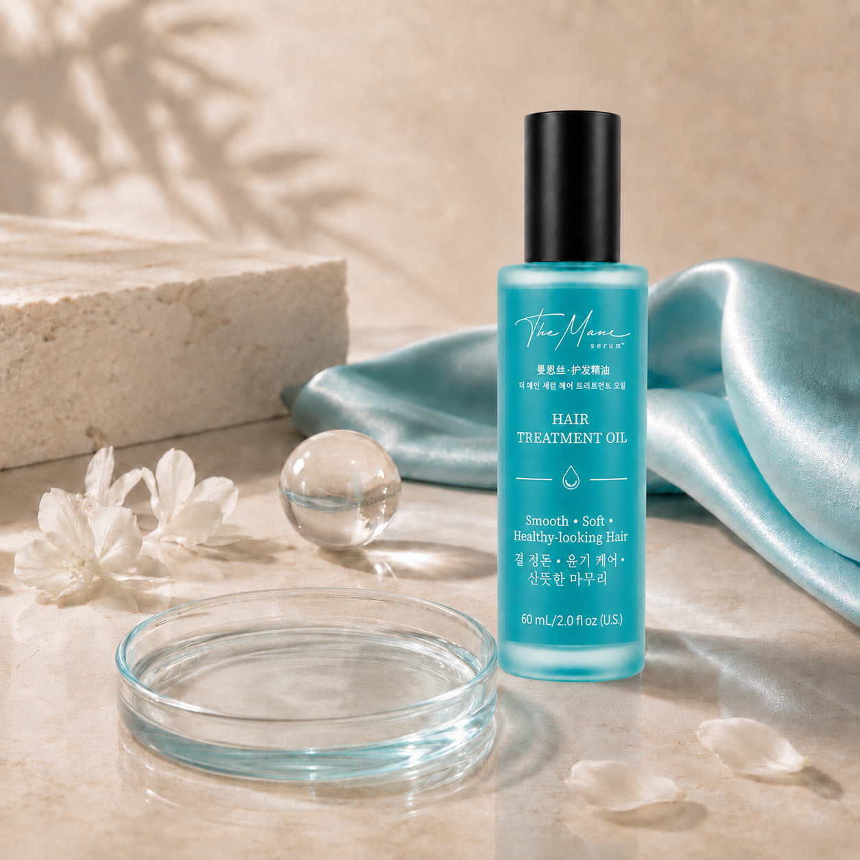 Lightweight clear hair oil texture and botanical ingredients