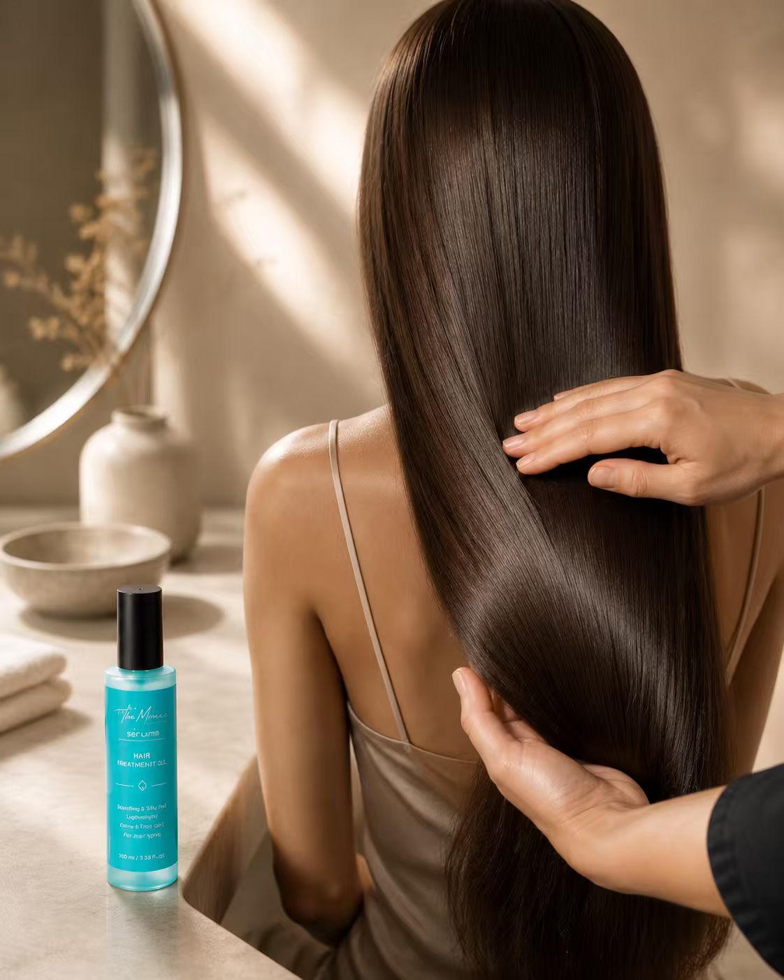 Professional styling scene with The Mane Serum